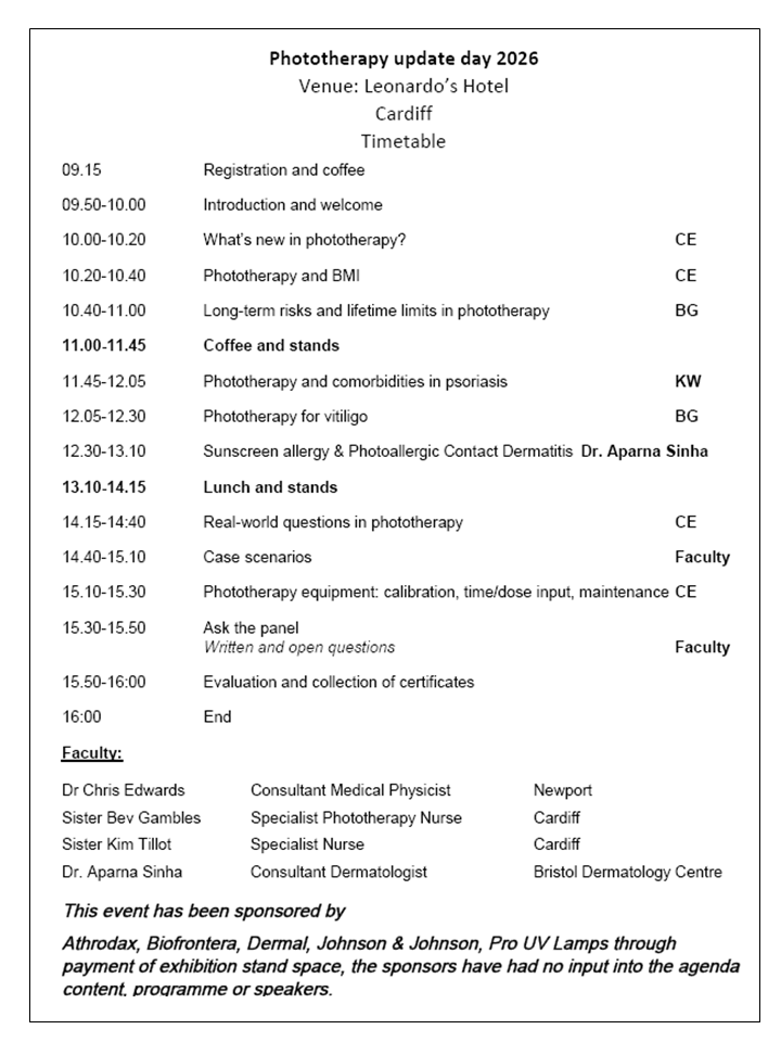 Photherapies Update Timetable 2026